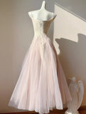Ndyad Pink Purple Lace Tulle Spaghetti Strap A-Line Prom Dresses HZ1024