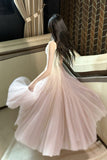 Ndyad Pink Purple Lace Tulle Spaghetti Strap A-Line Prom Dresses HZ1024