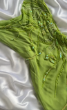 Ndyad Bud Green Sheath Short Prom Dresses Chiffon Beaded Backless Party Dress HZ1024
