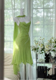 Ndyad Bud Green Sheath Short Prom Dresses Chiffon Beaded Backless Party Dress HZ1024