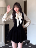 Ndyad French Polka Dot Velvet Fake Two-Piece Dress HZ1024