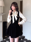 Ndyad French Polka Dot Velvet Fake Two-Piece Dress HZ1024