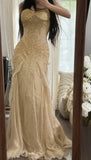 Ndyad Spaghetti Straps Beaded Chiffon Mermaid Prom Dresses Vintage Evening Gowns HZ1024