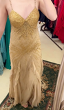 Ndyad Spaghetti Straps Beaded Chiffon Mermaid Prom Dresses Vintage Evening Gowns HZ1024