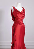 Ndyad Red Satin Mermaid Open Back Long Prom Dresses Elegant Evening Gowns HZ1024