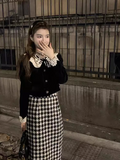 Ndyad retro velvet high waist skirt suit HZ1024