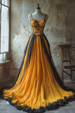 Ndyad Yellow Spaghetti Straps Tulle A-Line Long Prom Dresses HZ1024