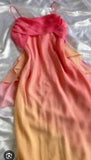 Ndyad Pink Sheath Spaghetti Straps Fairytale Chiffon Long Prom Dresses Vintage Party Dress HZ1024