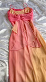 Ndyad Pink Sheath Spaghetti Straps Fairytale Chiffon Long Prom Dresses Vintage Party Dress HZ1024