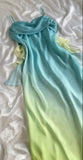 Ndyad Pink Sheath Spaghetti Straps Fairytale Chiffon Long Prom Dresses Vintage Party Dress HZ1024