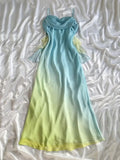 Ndyad Pink Sheath Spaghetti Straps Fairytale Chiffon Long Prom Dresses Vintage Party Dress HZ1024