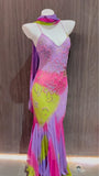 Ndyad Purple Mermaid Spaghetti Straps Chiffon Beaded Prom Dresses Stunning Formal Evening Gowns HZ1024