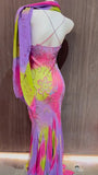 Ndyad Purple Mermaid Spaghetti Straps Chiffon Beaded Prom Dresses Stunning Formal Evening Gowns HZ1024