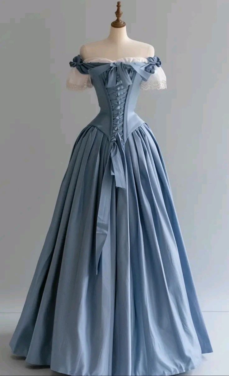 Ndyad Blue Palace Style Satin A-Line Long Prom Dresses Formal Off-the-shoulder Evening Gowns HZ1024
