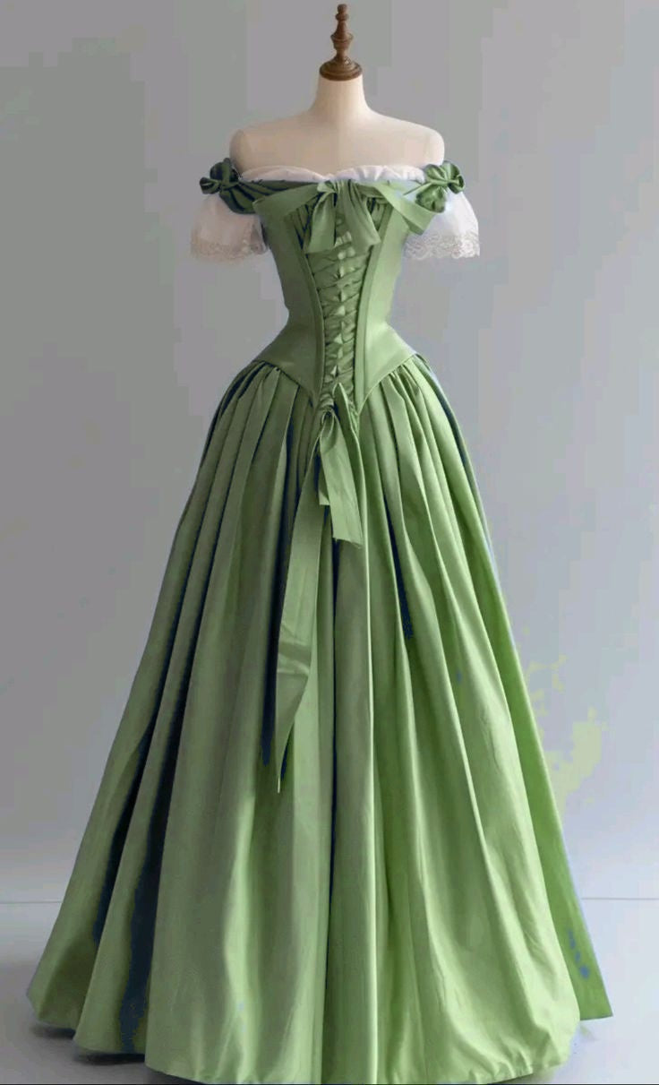 Ndyad Blue Palace Style Satin A-Line Long Prom Dresses Formal Off-the-shoulder Evening Gowns HZ1024
