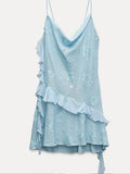 Ndyad Blue Sheath Spaghetti Strap Short Outdoor Party Outfit Summer Birthday Dresses HZ1024