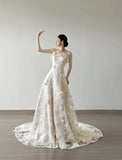 Ndyad White Strapless Lace Applique A-Line Wedding Dress HZ1024