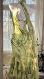 Ndyad Green Spaghetti Straps Sheath Party Dresses Chiffon Beaded Short Y2K Prom Dresses HZ1024