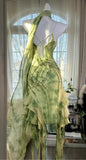 Ndyad Green Spaghetti Straps Sheath Party Dresses Chiffon Beaded Short Y2K Prom Dresses HZ1024