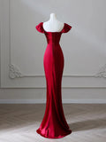 Ndyad Satin Burgundy Long Prom Dress, Mermaid Burgundy Long Formal Dress HZ1024