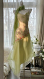 Ndyad Green Spaghetti Straps Vintage Party Dress Sheath Chiffon Beaded Short Prom Dresses HZ1024
