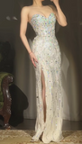 Ndyad Sweetheart Neck Colorful Beaded Sheath Long Prom Dresses Vintage Evening Gowns with Slits HZ1024