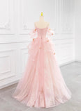 Ndyad Pink Off-the-shoulder A-Line Tulle Wedding Dress HZ1024