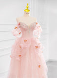 Ndyad Pink Off-the-shoulder A-Line Tulle Wedding Dress HZ1024