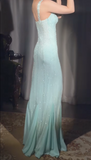 Ndyad Tiffany Blue V-neck Mermaid Chiffon Beaded Ball Dress Elegant Evening Gowns HZ1024