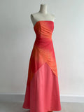 Ndyad Orange Strapless A-Line Chiffon Satin Ball Dress Formal Evening Gowns HZ1024