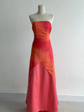 Ndyad Orange Strapless A-Line Chiffon Satin Ball Dress Formal Evening Gowns HZ1024