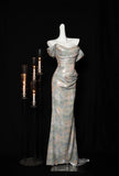 Ndyad Off-shoulder Mermaid Sequined Prom Dresses With Open Back Formal Evening Gowns HZ1024