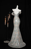 Ndyad Off-shoulder Mermaid Sequined Prom Dresses With Open Back Formal Evening Gowns HZ1024