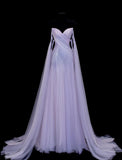 Ndyad Purple Strapless A-Line Tulle Long Prom Dresses Formal Evening Gowns HZ1024