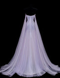 Ndyad Purple Strapless A-Line Tulle Long Prom Dresses Formal Evening Gowns HZ1024