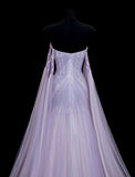 Ndyad Purple Strapless A-Line Tulle Long Prom Dresses Formal Evening Gowns HZ1024