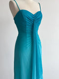 Ndyad Gradient Blue Spaghetti Straps Sheath Chiffon Prom Dresses Evening Dress Gowns HZ1024