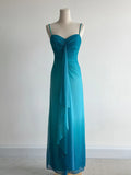 Ndyad Gradient Blue Spaghetti Straps Sheath Chiffon Prom Dresses Evening Dress Gowns HZ1024