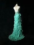 Ndyad Mint Green Sweetheart Mermaid Chiffon Long Prom Dresses Backless Formal Evening Gowns HZ1024