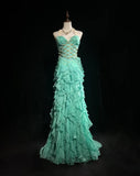 Ndyad Mint Green Sweetheart Mermaid Chiffon Long Prom Dresses Backless Formal Evening Gowns HZ1024
