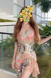 Ndyad V-neck Bodycon Party Dress Sequin Chiffon Short Prom Dresses Sparkly Homecoming Dresses HZ1024
