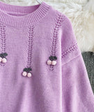 Ndyad Cherry Round Neck Long Sleeve Sweater HZ1024