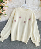 Ndyad Cherry Round Neck Long Sleeve Sweater HZ1024
