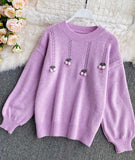 Ndyad Cherry Round Neck Long Sleeve Sweater HZ1024