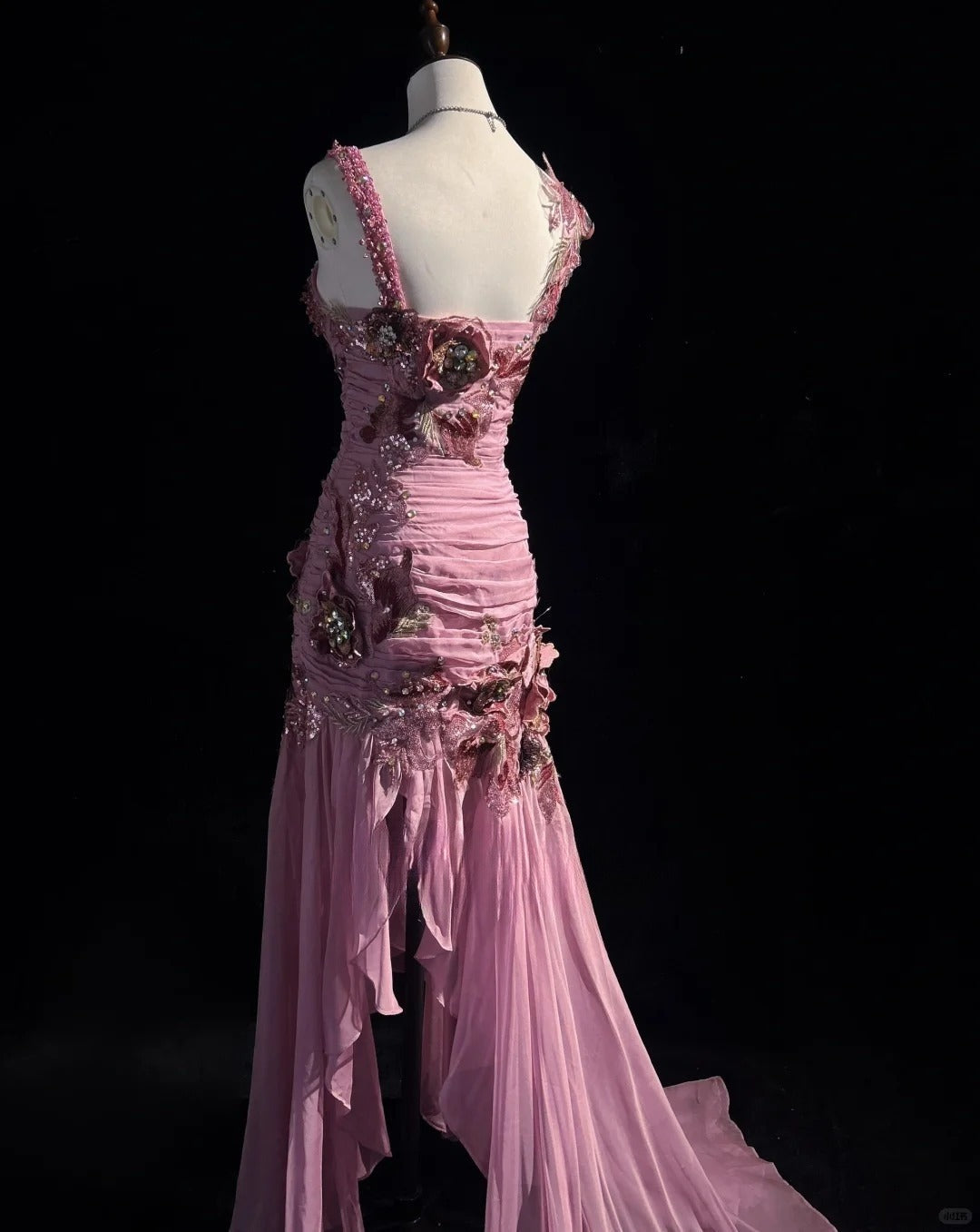 Ndyad Mauve Square Neck Mermaid Chiffon Applique Long Prom Dresses Vintage Formal Evening Gowns HZ1024