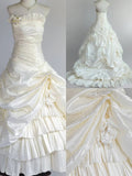 Ndyad Strapless White A-Line Satin Wedding Dress Formal Evening Gowns HZ1024