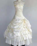 Ndyad Strapless White A-Line Satin Wedding Dress Formal Evening Gowns HZ1024