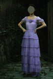Ndyad Purple Scoop Neck Chiffon A-Line Long Prom Dresses Vintage Formal Evening Gowns HZ1024