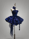 Ndyad Deep Royal Blue Strapless A-Line Lolita Prom Dresses Homecoming Dress HZ1024