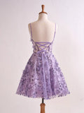 Ndyad Lavender Spaghetti Straps A-Line Tulle Applique Short Prom Dresses Homecoming Dress with Sequins HZ1024